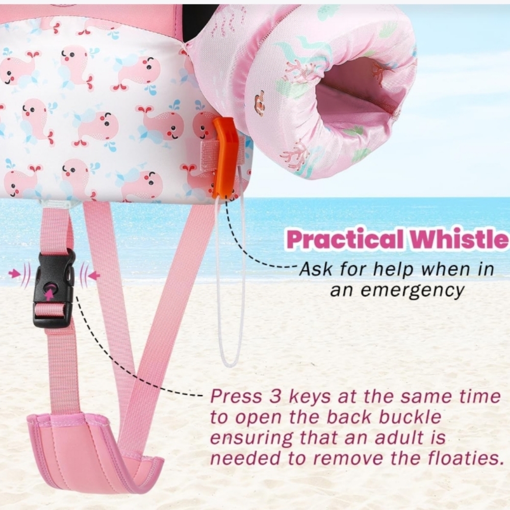 Pink Kids Swim Vest with Whistle